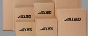 Stacks of Allied moving boxes